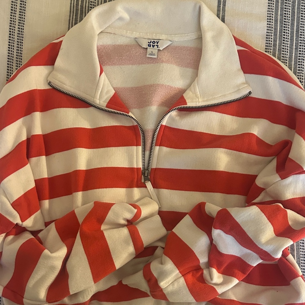 JoyLab Coral-Red & White Striped Quarter-Zip Sweatshirt